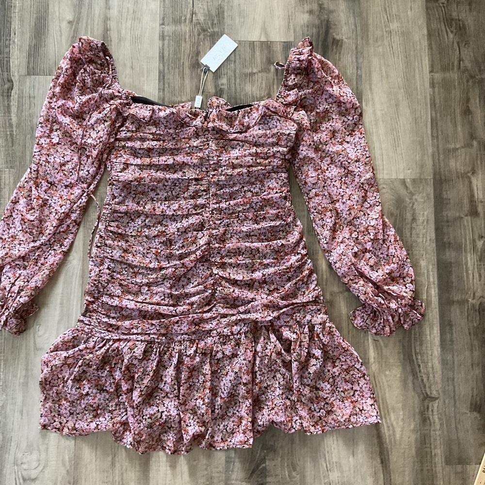 NWT ASTR the Label Carmella Mini Dress in Black & Pink Floral, Size L - Picture 7 of 7